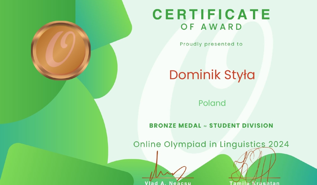 Dominik brązowym medalistą Online Olympiad in Linguistics
